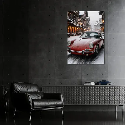 Red Porsche 911 Snowy European Village Street