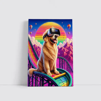 Golden Retriever VR Headset Retro Synthwave Sunset