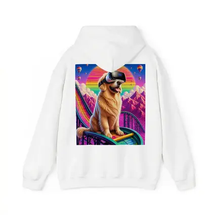 Golden Retriever VR Headset Retro Synthwave Sunset