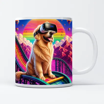 Golden Retriever VR Headset Retro Synthwave Sunset