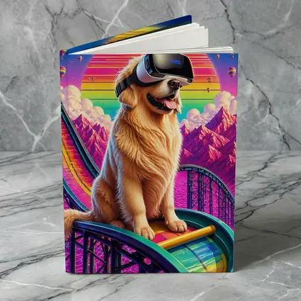 Golden Retriever VR Headset Retro Synthwave Sunset