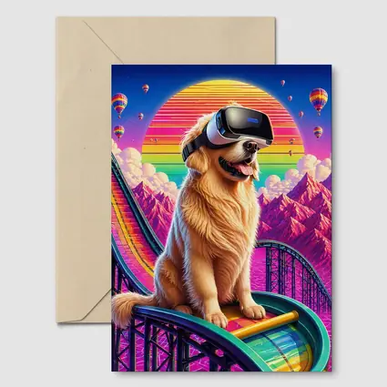 Golden Retriever VR Headset Retro Synthwave Sunset