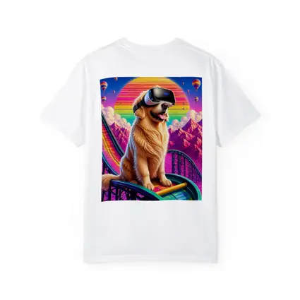 Golden Retriever VR Headset Retro Synthwave Sunset