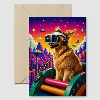 Golden Retriever VR Headset Pixel Gaming World