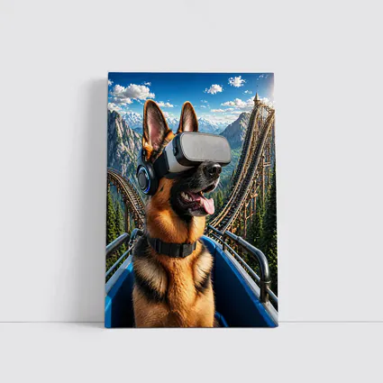 German Shepherd VR Headset Roller Coaster Mountains