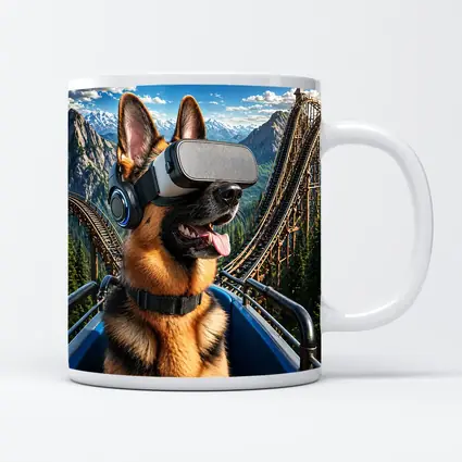 German Shepherd VR Headset Roller Coaster Mountains