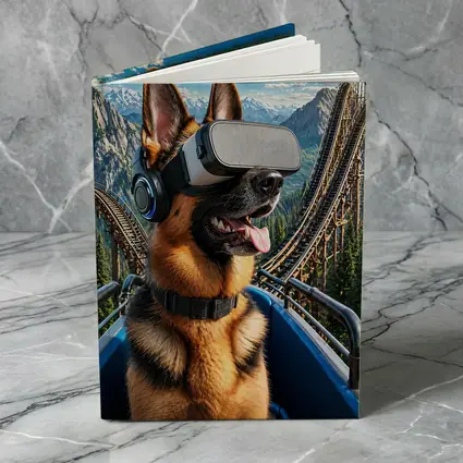 German Shepherd VR Headset Roller Coaster Mountains