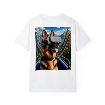 German Shepherd VR Headset Roller Coaster Mountains