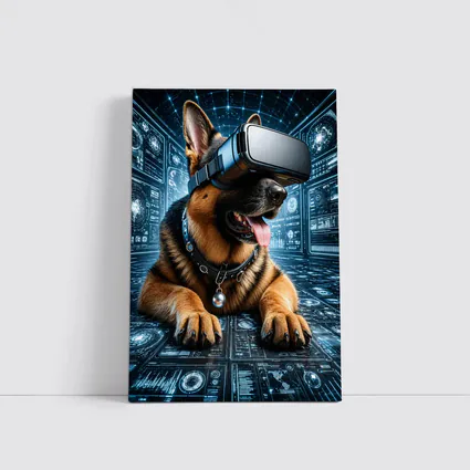 German Shepherd Wearing VR Headset Digital World