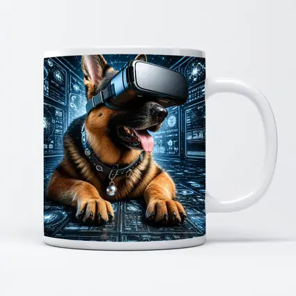 German Shepherd Wearing VR Headset Digital World