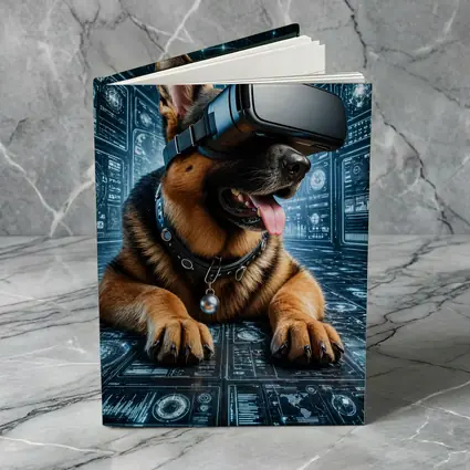 German Shepherd Wearing VR Headset Digital World
