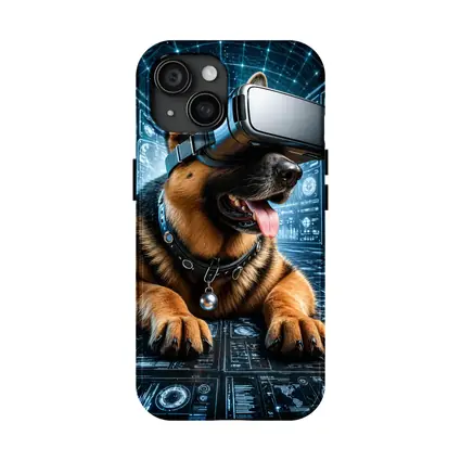 German Shepherd Wearing VR Headset Digital World