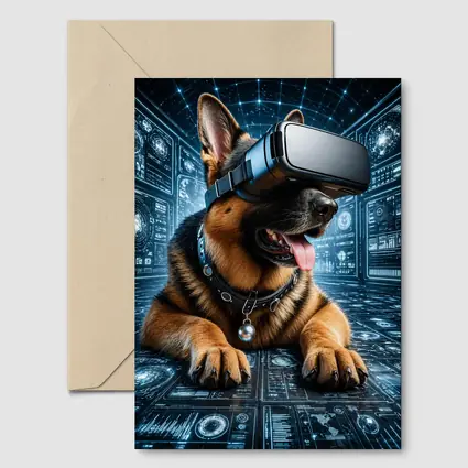 German Shepherd Wearing VR Headset Digital World