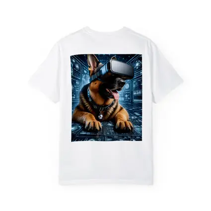 German Shepherd Wearing VR Headset Digital World