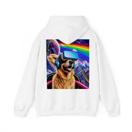 Golden Retriever VR Headset Rainbow Galaxy Background