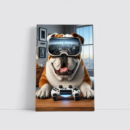 English Bulldog VR Gaming Controller Cozy Room