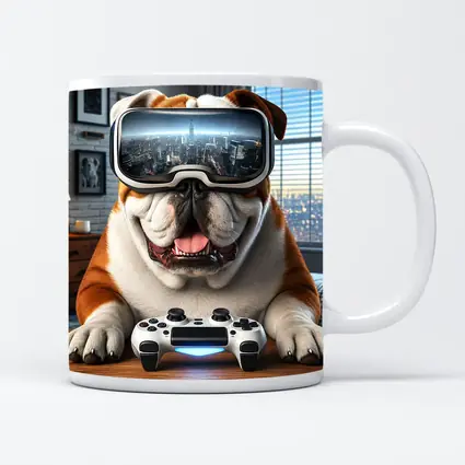 English Bulldog VR Gaming Controller Cozy Room