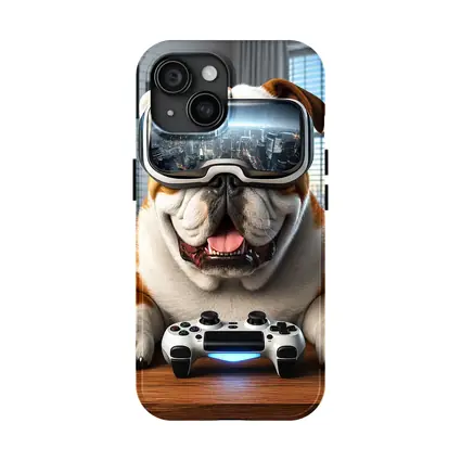 English Bulldog VR Gaming Controller Cozy Room
