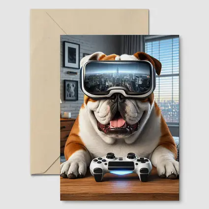 English Bulldog VR Gaming Controller Cozy Room