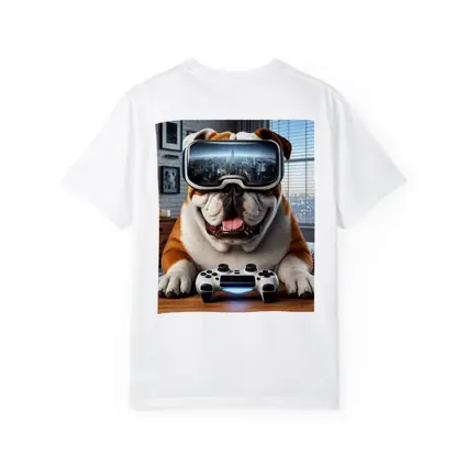 English Bulldog VR Gaming Controller Cozy Room