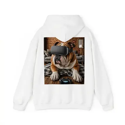 English Bulldog Gaming VR Headset Cozy Room
