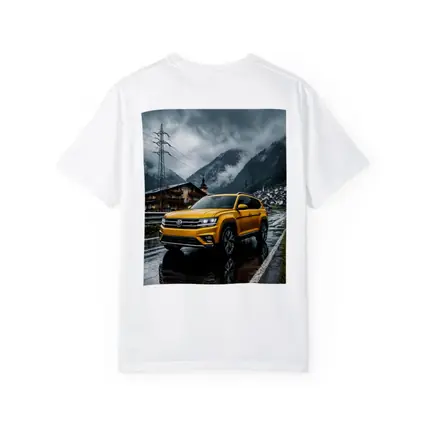 Volkswagen Atlas Yellow SUV Rainy Mountain Village