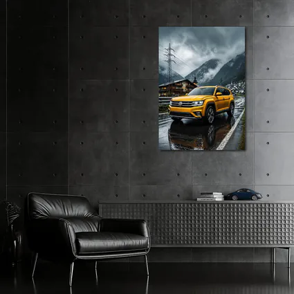 Volkswagen Atlas Yellow SUV Rainy Mountain Village