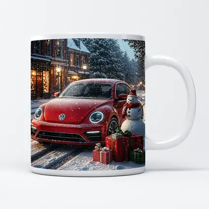 Volkswagen Beetle Red Christmas Snow Scene