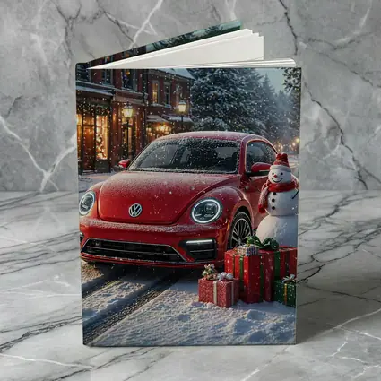 Volkswagen Beetle Red Christmas Snow Scene
