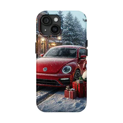 Volkswagen Beetle Red Christmas Snow Scene