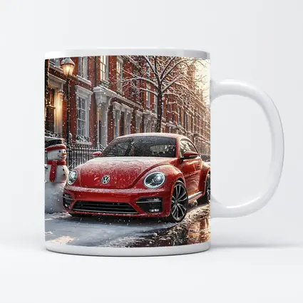 Volkswagen Beetle Red Car Snowy City Street