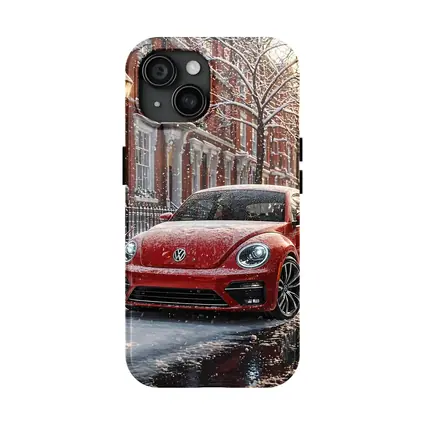 Volkswagen Beetle Red Car Snowy City Street