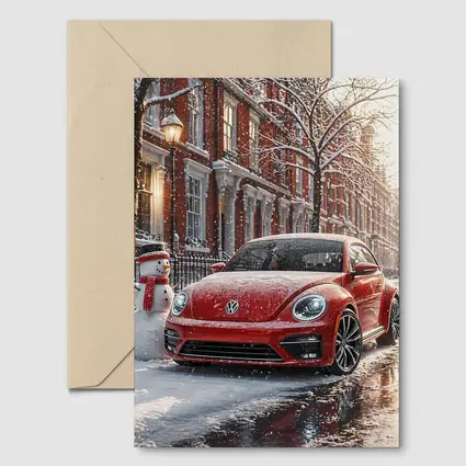 Volkswagen Beetle Red Car Snowy City Street