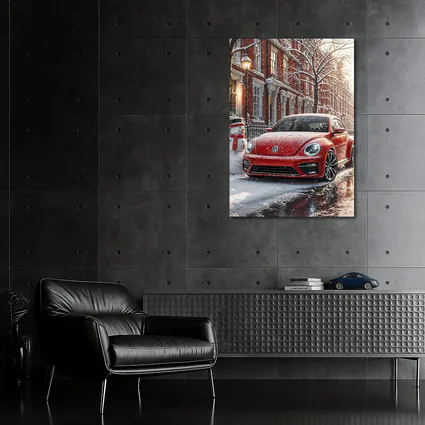 Volkswagen Beetle Red Car Snowy City Street