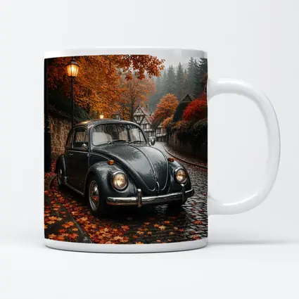 Volkswagen Beetle On Rainy Cobblestone Autumn Street