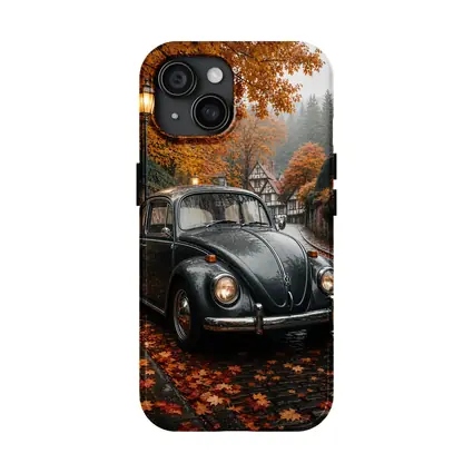 Volkswagen Beetle On Rainy Cobblestone Autumn Street