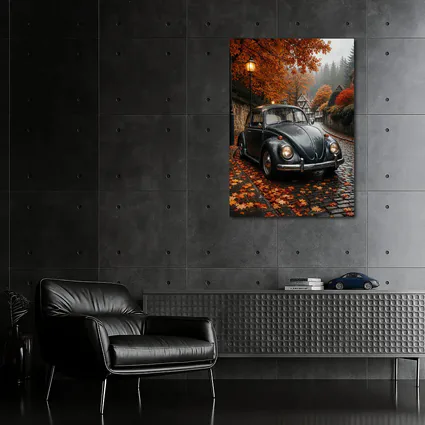 Volkswagen Beetle On Rainy Cobblestone Autumn Street