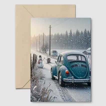 Volkswagen Beetle Winter Snow Country Road
