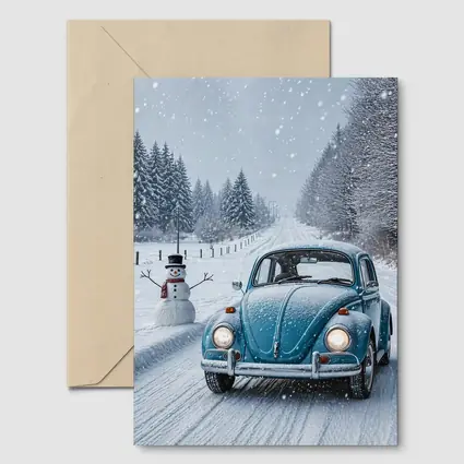 Volkswagen Beetle Classic Car Snowy Winter Road