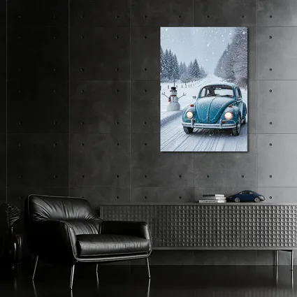 Volkswagen Beetle Classic Car Snowy Winter Road