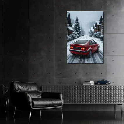 Volkswagen Corrado Red Car Snowy Village Street