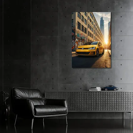 Volkswagen Golf GTI Yellow Urban Street Sunset