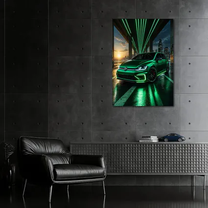 Volkswagen Golf R Green Neon Night City