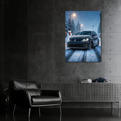 Volkswagen Golf R Black Winter Snow Night