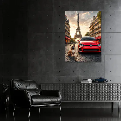 Red Volkswagen Golf GTI Paris Eiffel Tower