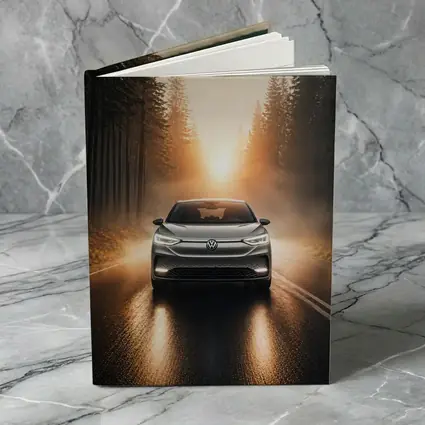 Volkswagen ID4 Silver On Foggy Forest Road