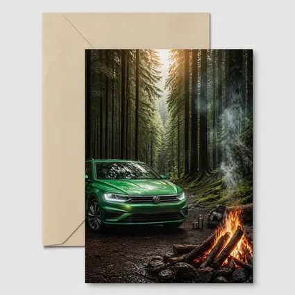 Volkswagen Passat Green Forest Campfire Scene