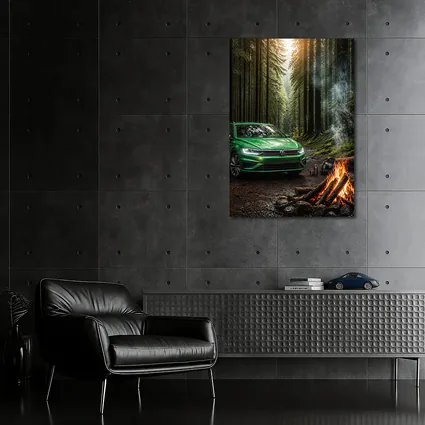 Volkswagen Passat Green Forest Campfire Scene
