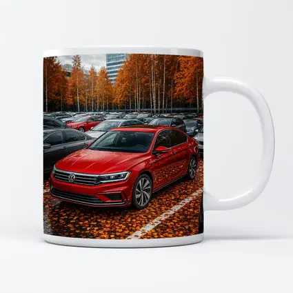 Volkswagen Passat Red Sedan Autumn Parking Lot