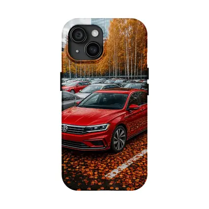 Volkswagen Passat Red Sedan Autumn Parking Lot